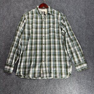 Timberland Shirt Mens Medium Green Cotton Plaid Button Up Pocket Long Sleeve